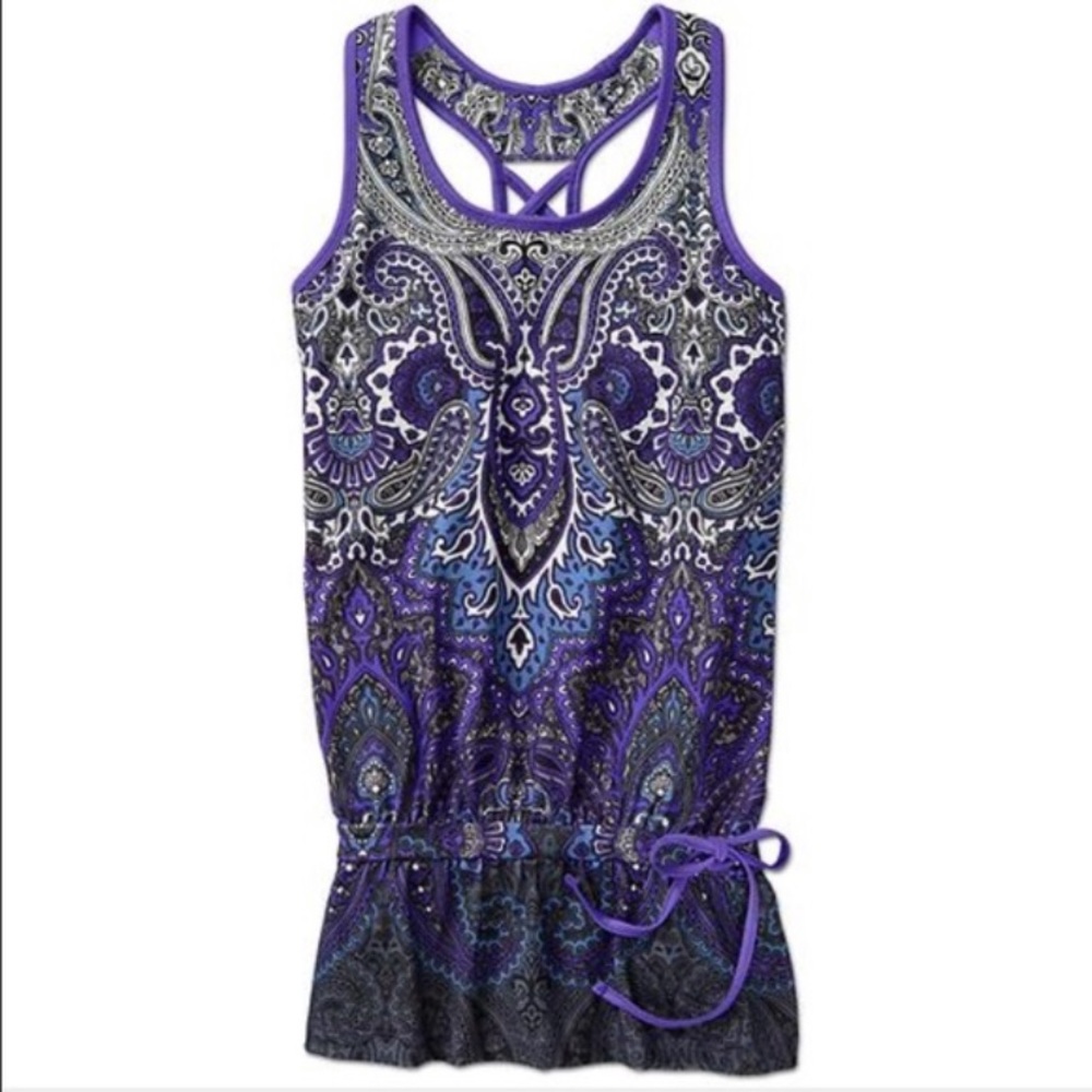 Athleta Tic Tac Toe Paisley Purple Racerback Tank Top w/Built in Bra - Picture 2 of 5
